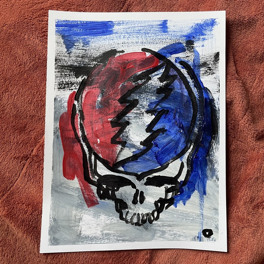 Grateful Dead Steal Your Face Original Painting 9x12 Abstract Skull Rock Art